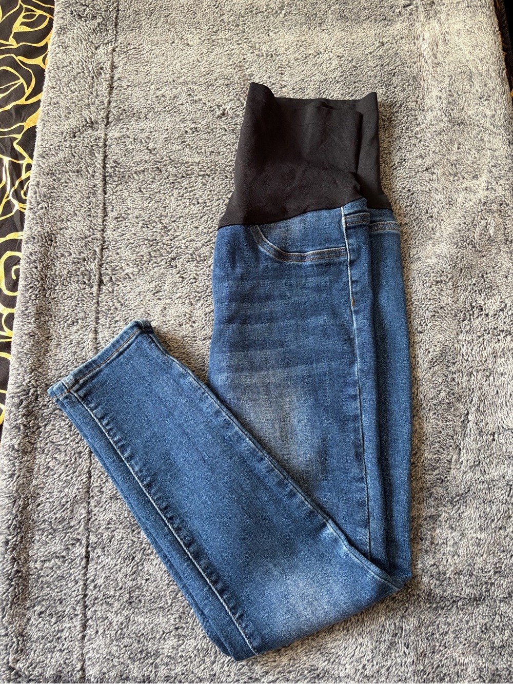 Maternity Skinny Jeans with Black Stretch Waistband - Blue